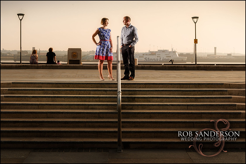Liverpool waterfront at sunset engagement picture