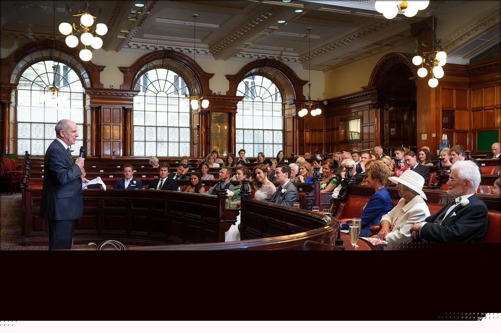 wedding speeches inside the Liverpool Town Hall council chambers